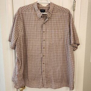 HB Orange Plaid Short Sleeve Button-Down Shirt – 4XL – 55% Cotton